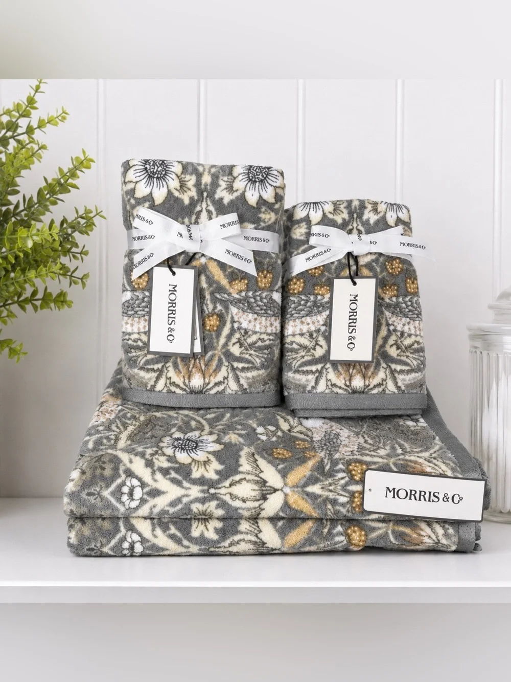 William Morris & Co Strawberry Thief Clay Gray Velour 6 Pc Towel Set NWT